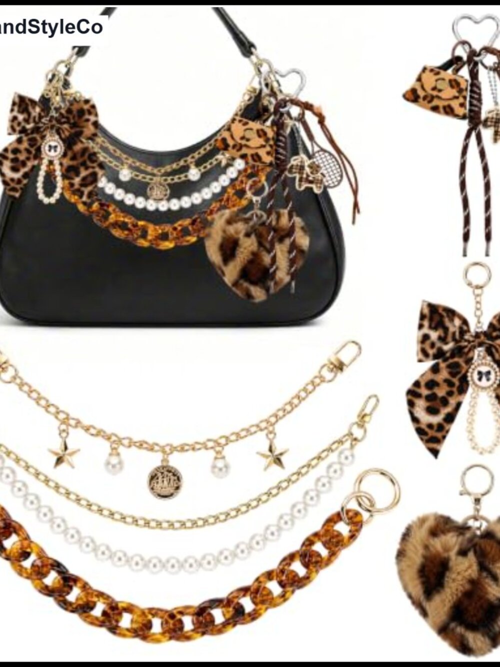 Y2K Leopard Print Bag Charms Set 11PCS Purse Chain